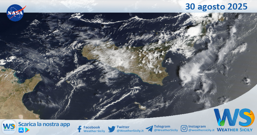 Meteo Sicilia: immagine satellitare Nasa di sabato 30 agosto 2025
