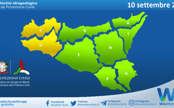 Meteo Sicilia: bollettino di allerta meteo per domani, mercoledì 10 settembre 2025