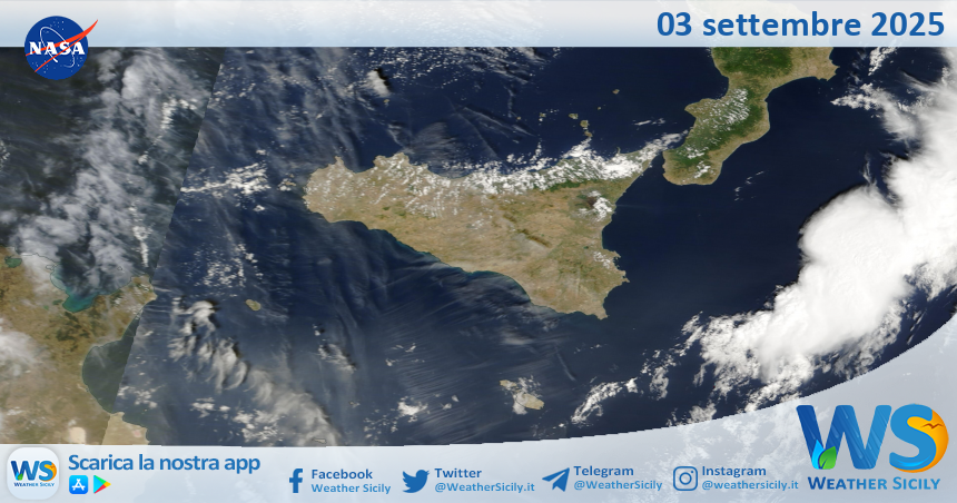 Meteo Sicilia: immagine satellitare Nasa di mercoledì 03 settembre 2025