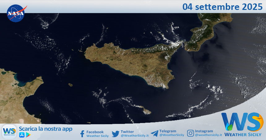 Meteo Sicilia: immagine satellitare Nasa di giovedì 04 settembre 2025