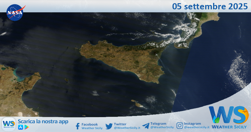 Meteo Sicilia: immagine satellitare Nasa di venerdì 05 settembre 2025