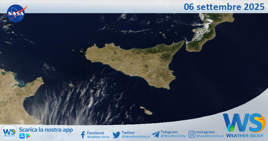 Meteo Sicilia: immagine satellitare Nasa di sabato 06 settembre 2025