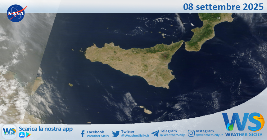 Meteo Sicilia: immagine satellitare Nasa di lunedì 08 settembre 2025