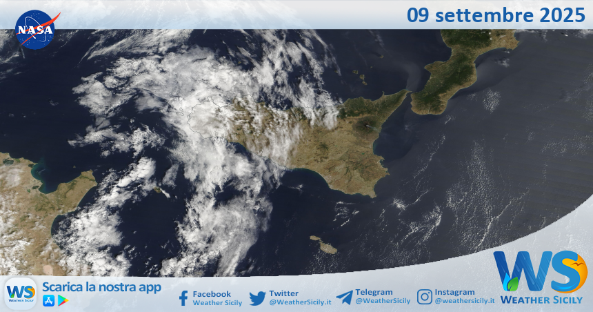 Meteo Sicilia: immagine satellitare Nasa di martedì 09 settembre 2025