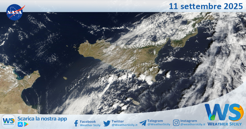 Meteo Sicilia: immagine satellitare Nasa di giovedì 11 settembre 2025