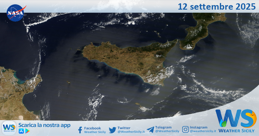 Meteo Sicilia: immagine satellitare Nasa di venerdì 12 settembre 2025