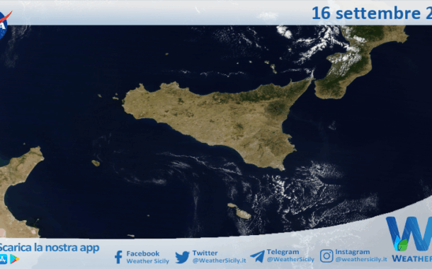 Meteo Sicilia: immagine satellitare Nasa di martedì 16 settembre 2025