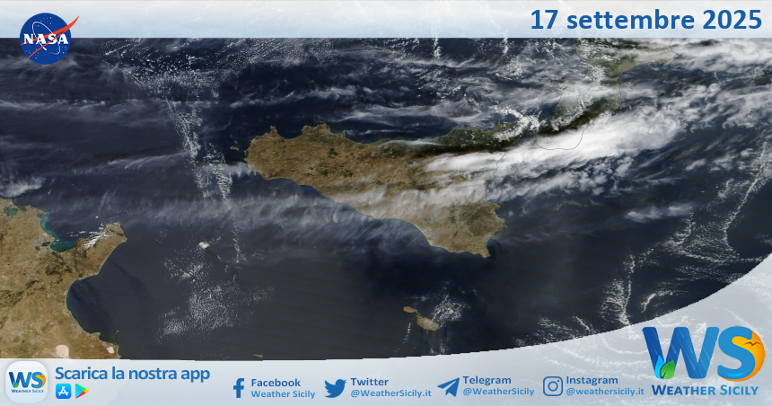 Meteo Sicilia: immagine satellitare Nasa di mercoledì 17 settembre 2025