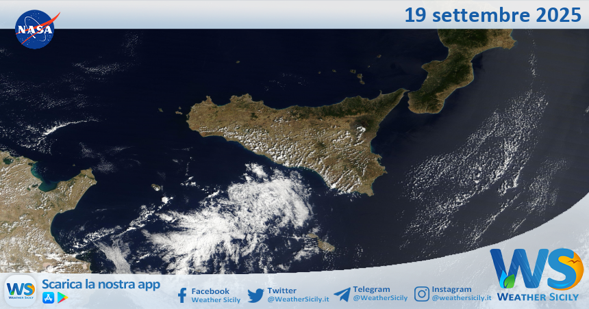 Meteo Sicilia: immagine satellitare Nasa di venerdì 19 settembre 2025