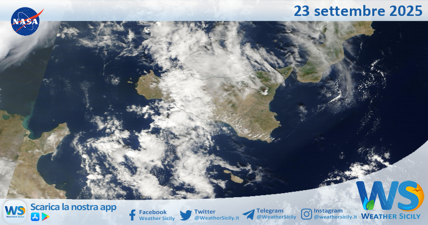 Meteo Sicilia: immagine satellitare Nasa di martedì 23 settembre 2025