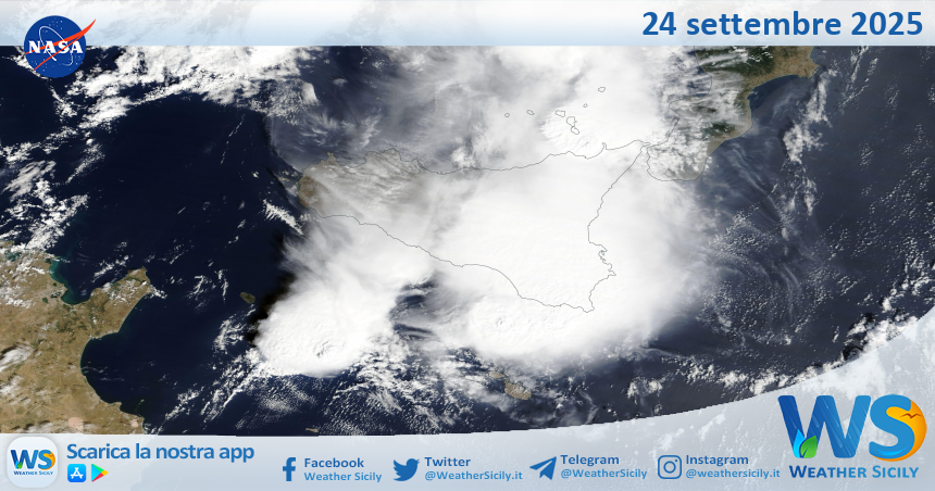 Meteo Sicilia: immagine satellitare Nasa di mercoledì 24 settembre 2025