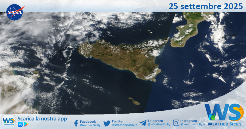 Meteo Sicilia: immagine satellitare Nasa di giovedì 25 settembre 2025