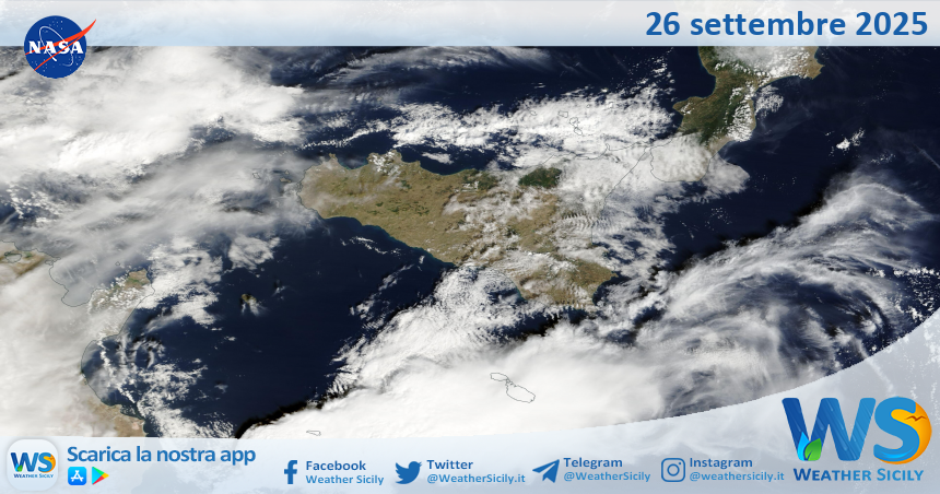 Meteo Sicilia: immagine satellitare Nasa di venerdì 26 settembre 2025