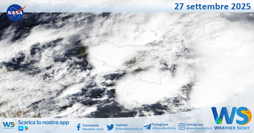Meteo Sicilia: immagine satellitare Nasa di sabato 27 settembre 2025