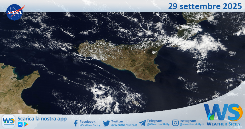Meteo Sicilia: immagine satellitare Nasa di lunedì 29 settembre 2025