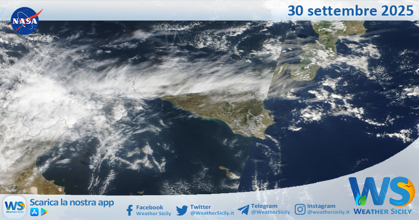 Meteo Sicilia: immagine satellitare Nasa di martedì 30 settembre 2025