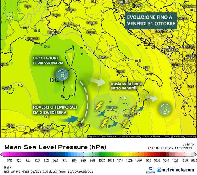 Sicilia: peggioramento in arrivo dalla sera, migliora nel weekend di Ognissanti con residua variabilità