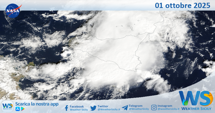 Meteo Sicilia: immagine satellitare Nasa di mercoledì 01 ottobre 2025