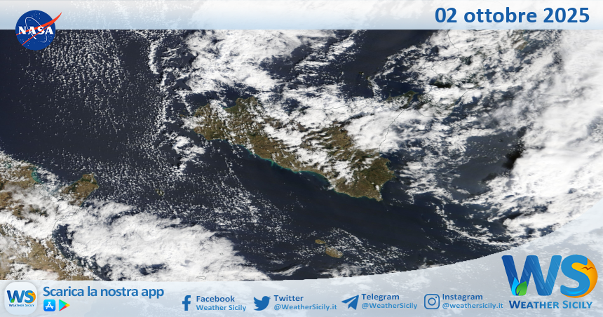 Meteo Sicilia: immagine satellitare Nasa di giovedì 02 ottobre 2025
