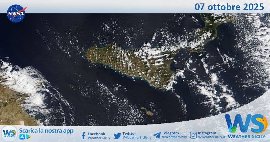 Meteo Sicilia: immagine satellitare Nasa di martedì 07 ottobre 2025