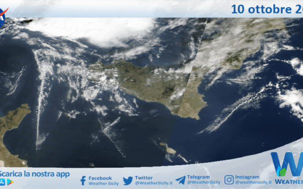 Meteo Sicilia: immagine satellitare Nasa di venerdì 10 ottobre 2025