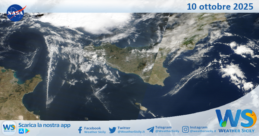 Meteo Sicilia: immagine satellitare Nasa di venerdì 10 ottobre 2025