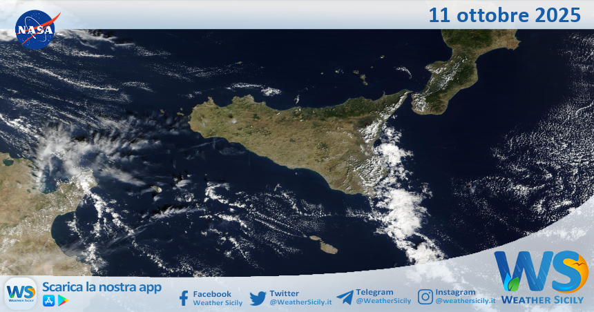 Meteo Sicilia: immagine satellitare Nasa di sabato 11 ottobre 2025