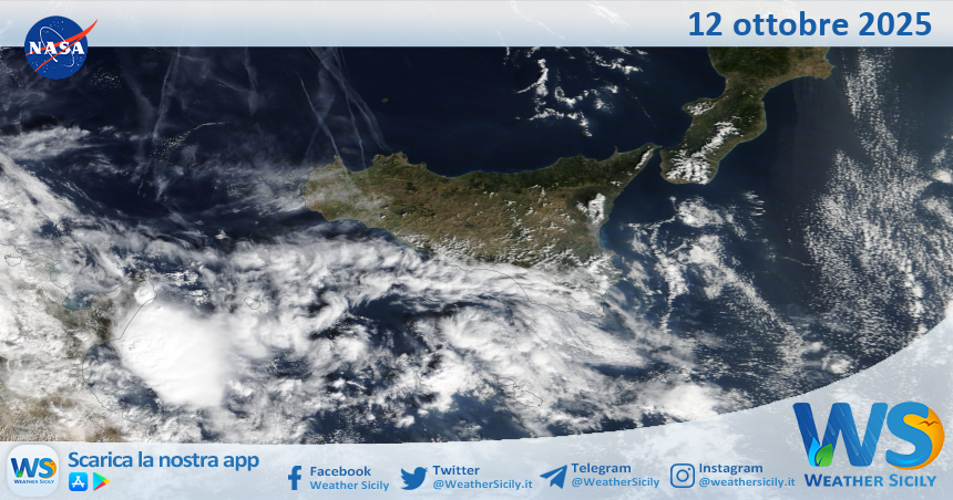 Meteo Sicilia: immagine satellitare Nasa di domenica 12 ottobre 2025
