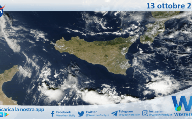Meteo Sicilia: immagine satellitare Nasa di lunedì 13 ottobre 2025