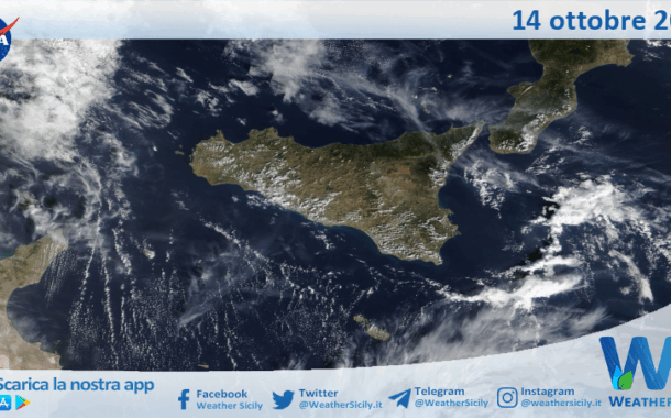 Meteo Sicilia: immagine satellitare Nasa di martedì 14 ottobre 2025