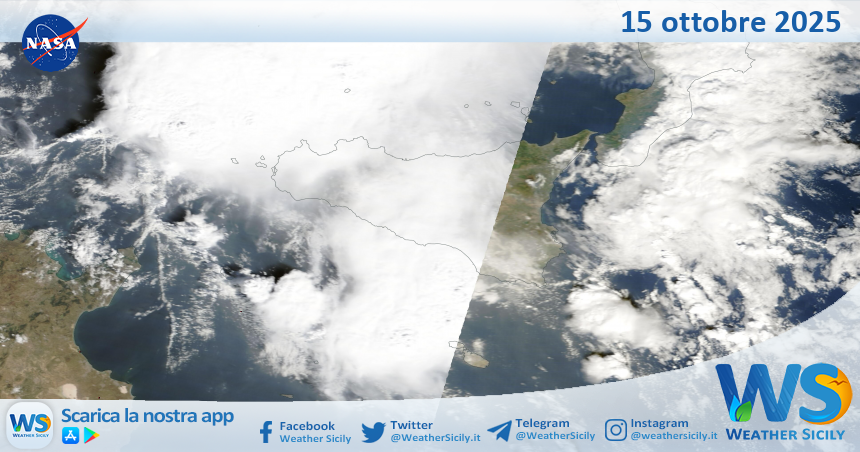 Meteo Sicilia: immagine satellitare Nasa di mercoledì 15 ottobre 2025