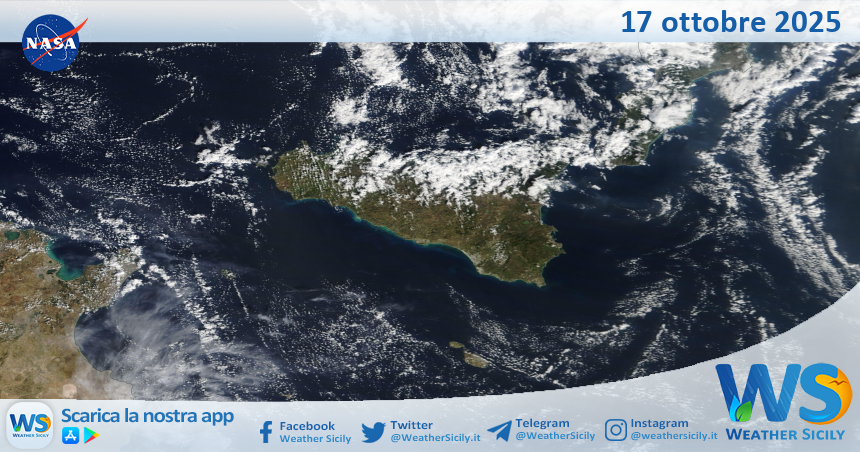 Meteo Sicilia: immagine satellitare Nasa di venerdì 17 ottobre 2025