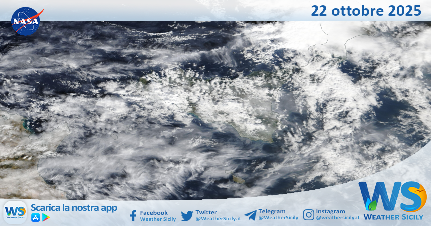 Meteo Sicilia: immagine satellitare Nasa di mercoledì 22 ottobre 2025