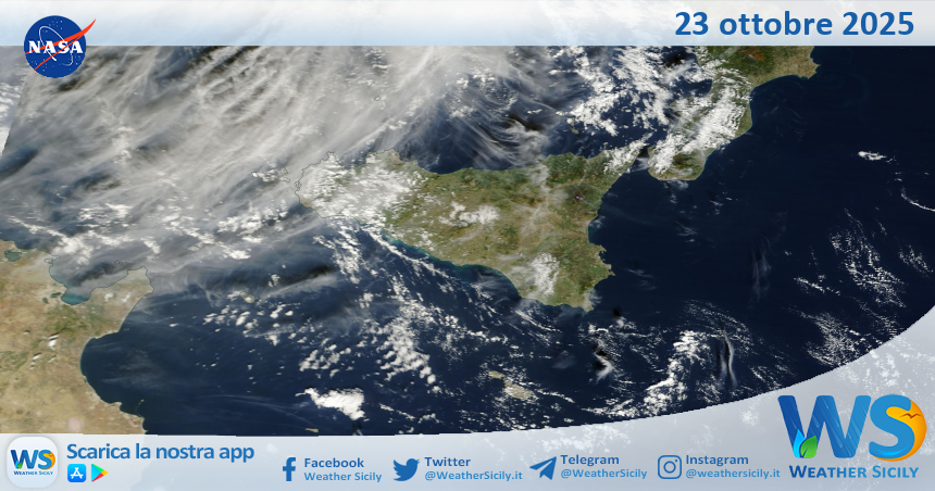 Meteo Sicilia: immagine satellitare Nasa di giovedì 23 ottobre 2025