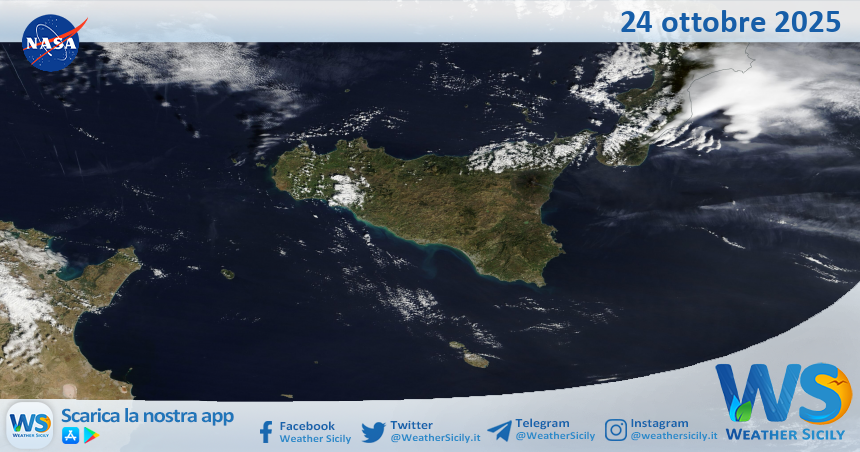 Meteo Sicilia: immagine satellitare Nasa di venerdì 24 ottobre 2025