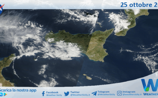Meteo Sicilia: immagine satellitare Nasa di sabato 25 ottobre 2025