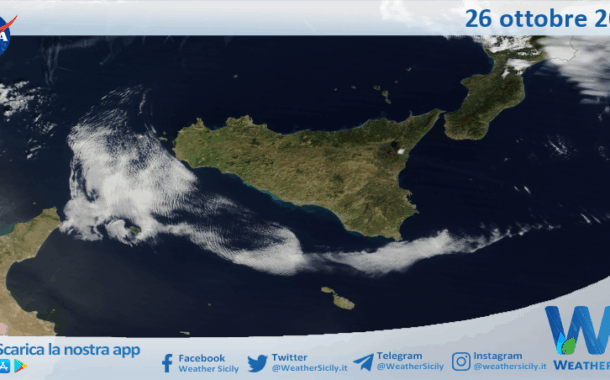 Meteo Sicilia: immagine satellitare Nasa di domenica 26 ottobre 2025