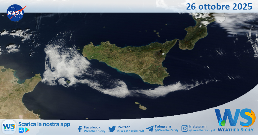 Meteo Sicilia: immagine satellitare Nasa di domenica 26 ottobre 2025