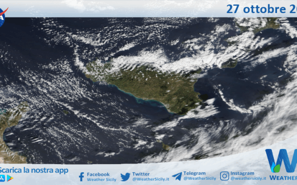Meteo Sicilia: immagine satellitare Nasa di lunedì 27 ottobre 2025