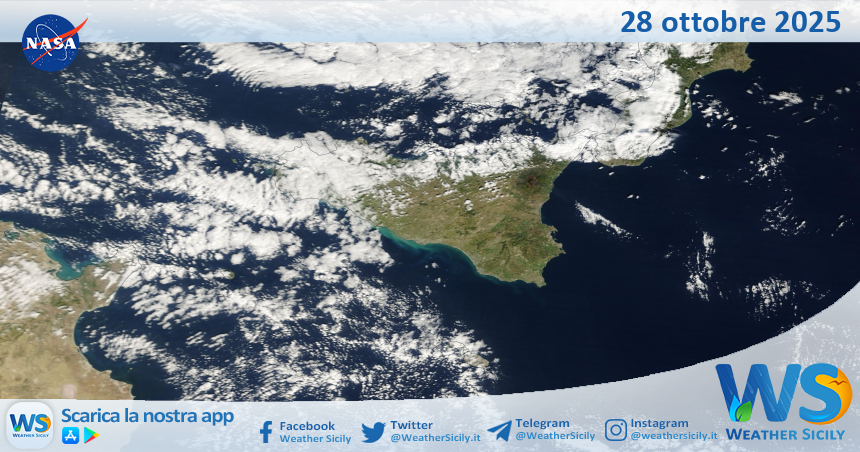 Meteo Sicilia: immagine satellitare Nasa di martedì 28 ottobre 2025