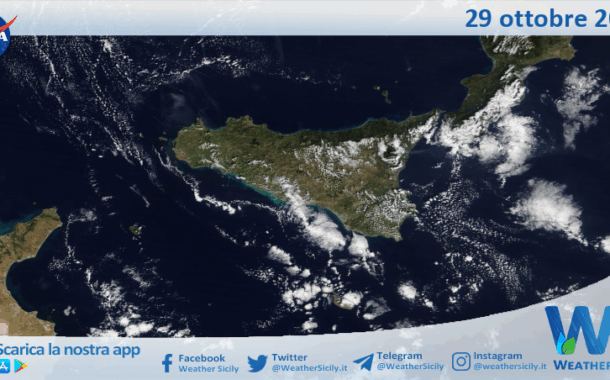 Meteo Sicilia: immagine satellitare Nasa di mercoledì 29 ottobre 2025