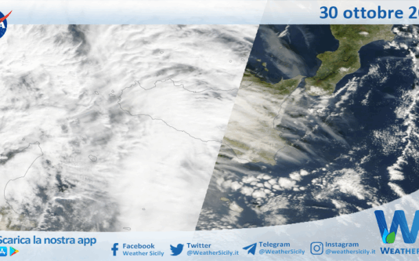 Meteo Sicilia: immagine satellitare Nasa di giovedì 30 ottobre 2025