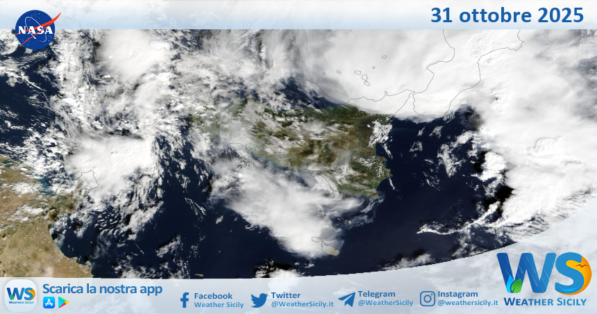 Meteo Sicilia: immagine satellitare Nasa di venerdì 31 ottobre 2025