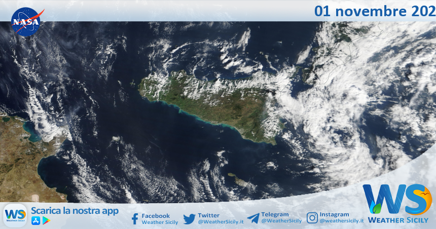 Meteo Sicilia: immagine satellitare Nasa di sabato 01 novembre 2025