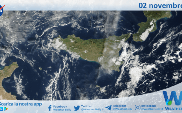 Meteo Sicilia: immagine satellitare Nasa di domenica 02 novembre 2025