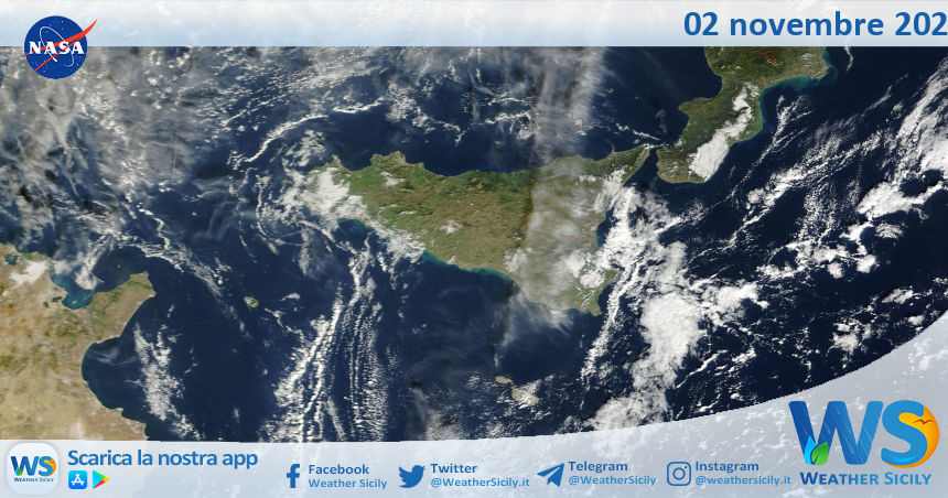Meteo Sicilia: immagine satellitare Nasa di domenica 02 novembre 2025