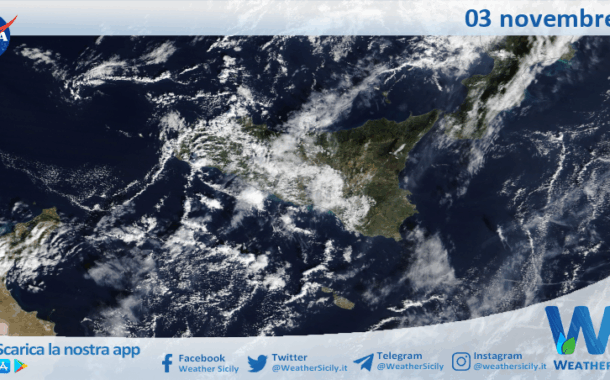 Meteo Sicilia: immagine satellitare Nasa di lunedì 03 novembre 2025