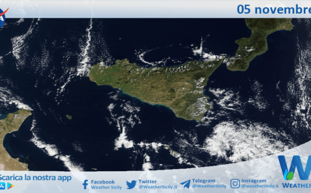 Meteo Sicilia: immagine satellitare Nasa di mercoledì 05 novembre 2025