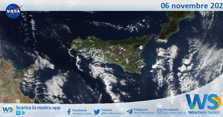 Meteo Sicilia: immagine satellitare Nasa di giovedì 06 novembre 2025