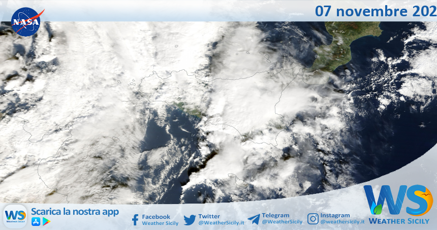 Meteo Sicilia: immagine satellitare Nasa di venerdì 07 novembre 2025